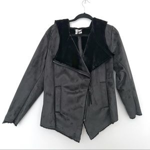 DIVIDED - Faux Suede Asymmetrical Jacket w/ Faux Fur Lining